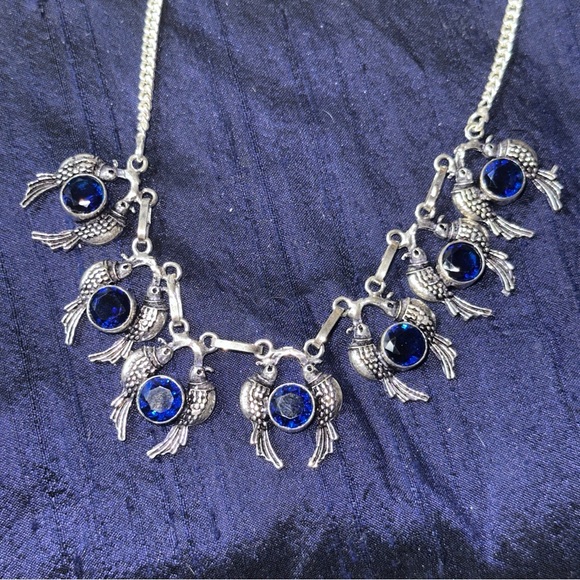 Sparkly London Blue Quartz multi gem set in 7 live bird sets statement necklace - Picture 3 of 12